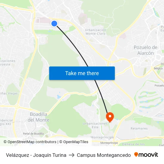 Velázquez - Joaquín Turina to Campus Montegancedo map