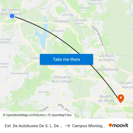 Est. De Autobuses De S. L. De El Escorial to Campus Montegancedo map