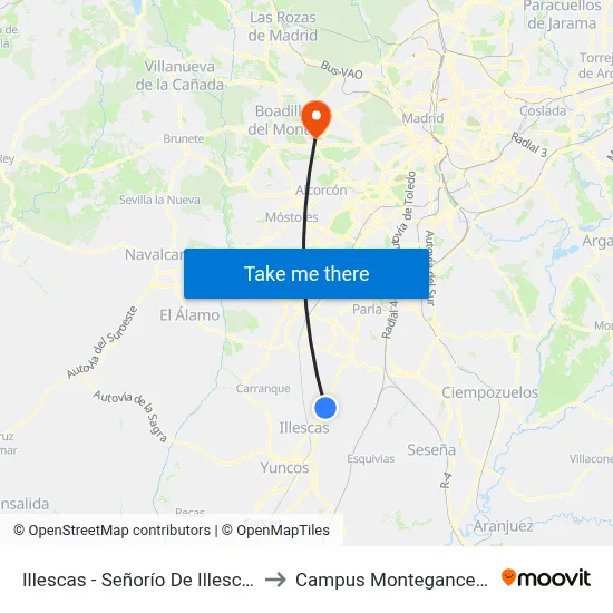 Illescas - Señorío De Illescas to Campus Montegancedo map