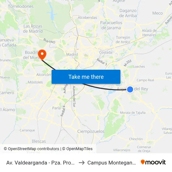 Av. Valdearganda - Pza. Progreso to Campus Montegancedo map