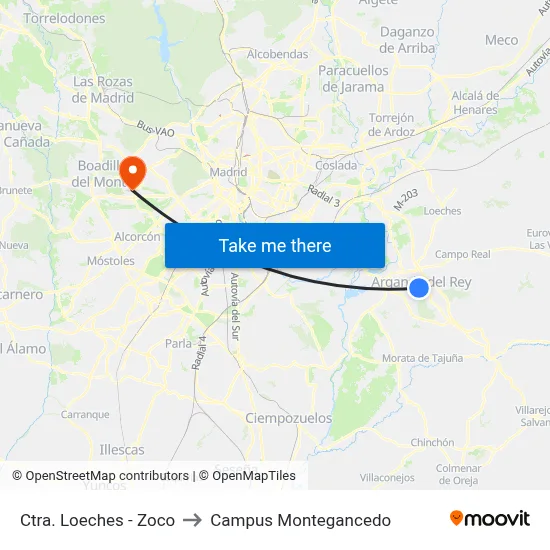 Ctra. Loeches - Zoco to Campus Montegancedo map