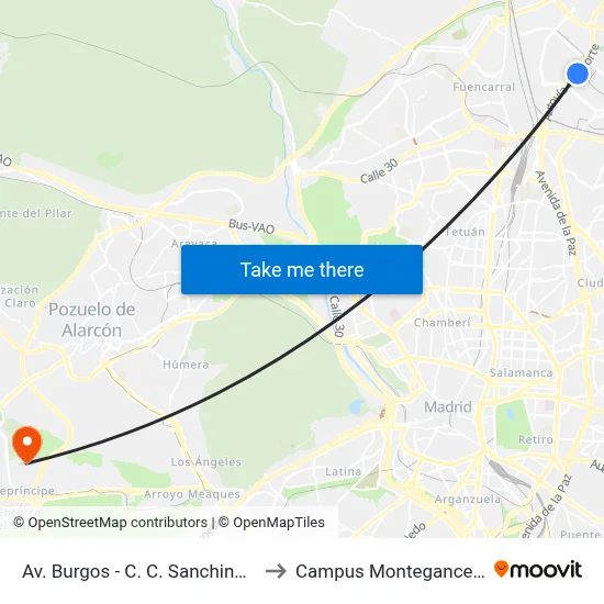 Av. Burgos - C. C. Sanchinarro to Campus Montegancedo map