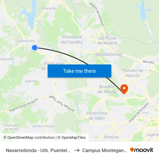 Navarredonda - Urb. Puentelasierra to Campus Montegancedo map