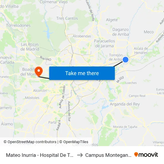 Mateo Inurria - Hospital De Torrejón to Campus Montegancedo map