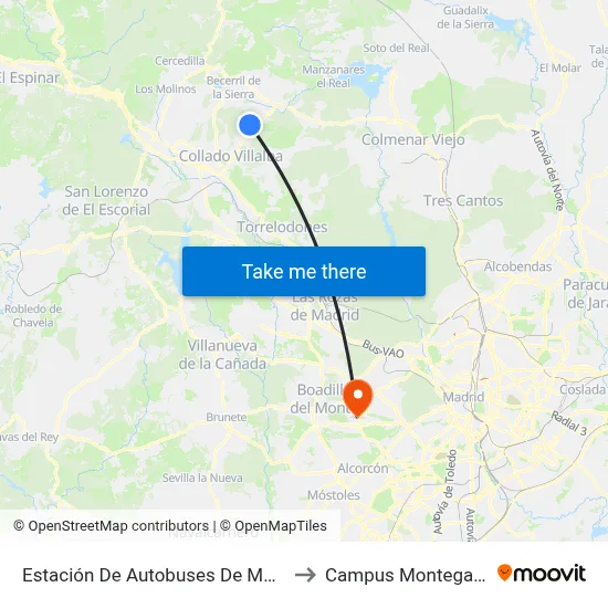 Estación De Autobuses De Moralzarzal to Campus Montegancedo map