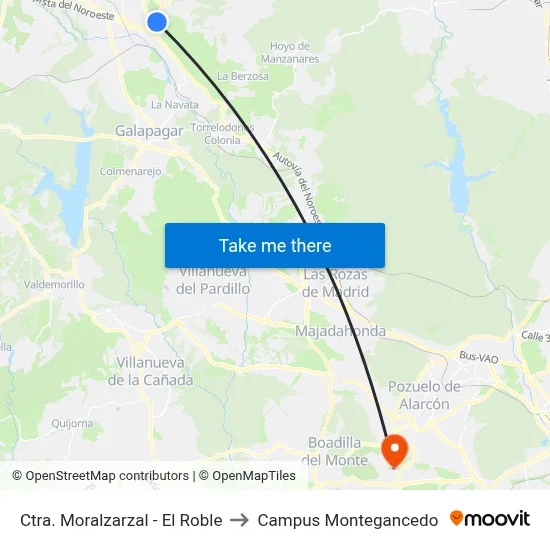 Ctra. Moralzarzal - El Roble to Campus Montegancedo map