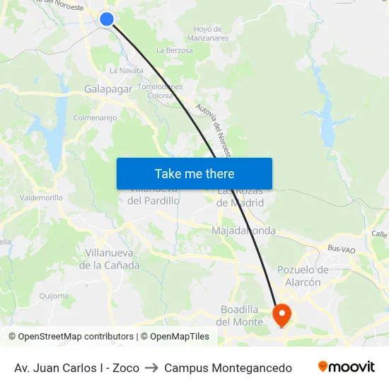 Av. Juan Carlos I - Zoco to Campus Montegancedo map