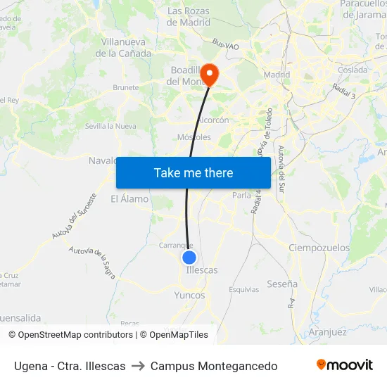 Ugena - Ctra. Illescas to Campus Montegancedo map