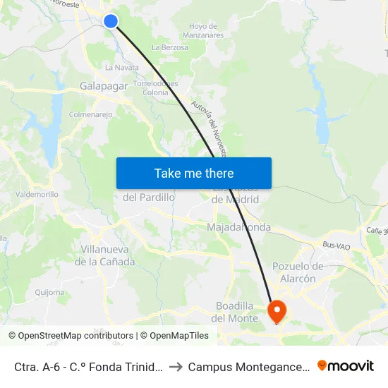 Ctra. A-6 - C.º Fonda Trinidad to Campus Montegancedo map