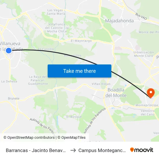 Barrancas - Jacinto Benavente to Campus Montegancedo map