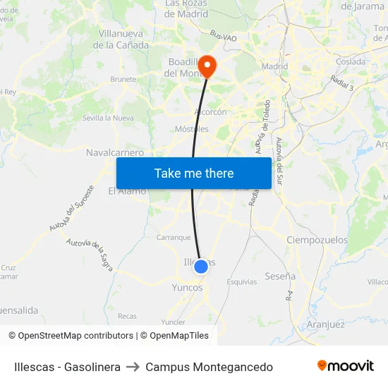 Illescas - Gasolinera to Campus Montegancedo map