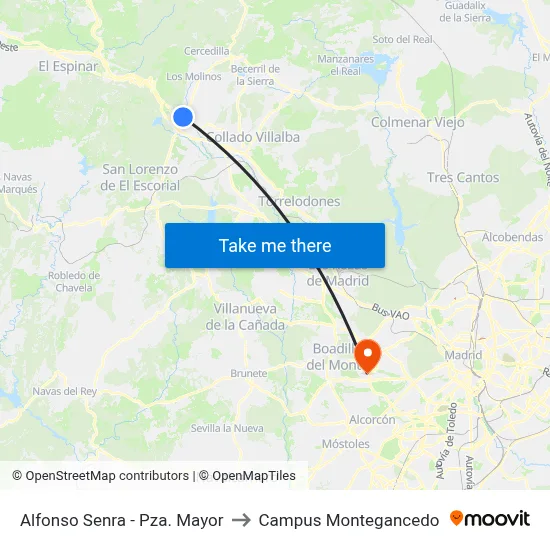 Alfonso Senra - Pza. Mayor to Campus Montegancedo map