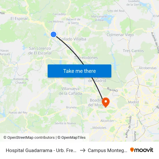 Hospital Guadarrama - Urb. Fresnos Jarosa to Campus Montegancedo map