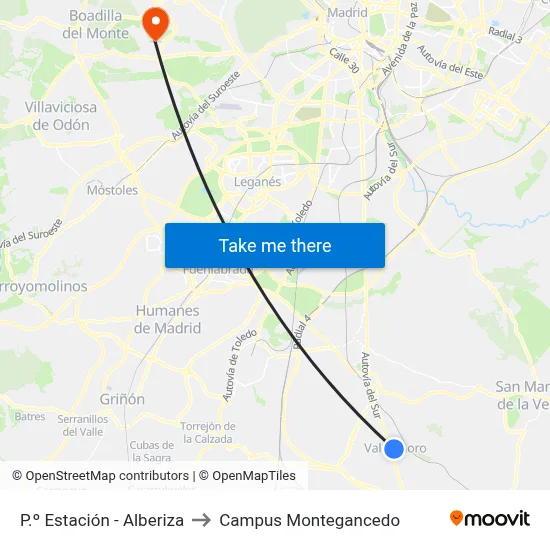 P.º Estación - Alberiza to Campus Montegancedo map