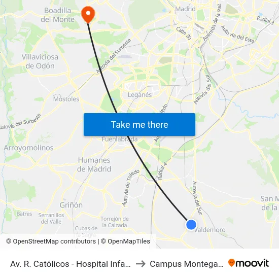 Av. R. Católicos - Hospital Infanta Elena to Campus Montegancedo map