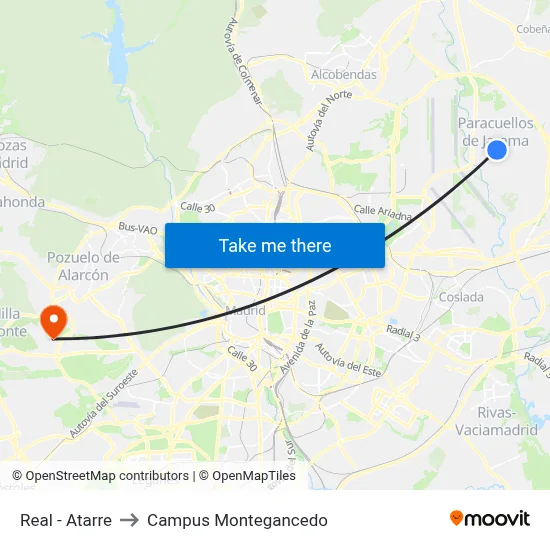 Real - Atarre to Campus Montegancedo map