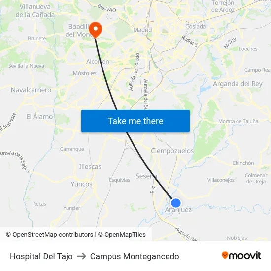 Hospital Del Tajo to Campus Montegancedo map