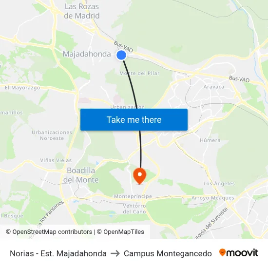 Norias - Est. Majadahonda to Campus Montegancedo map