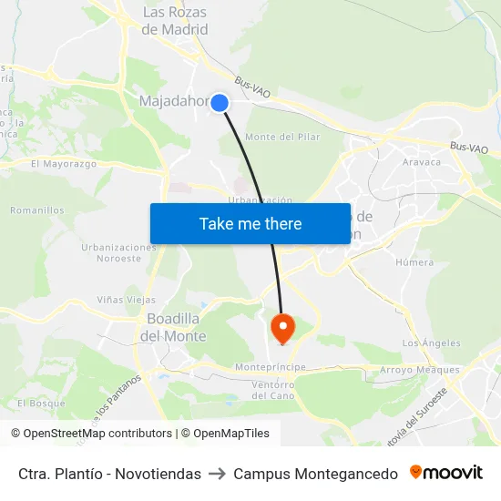 Ctra. Plantío - Novotiendas to Campus Montegancedo map