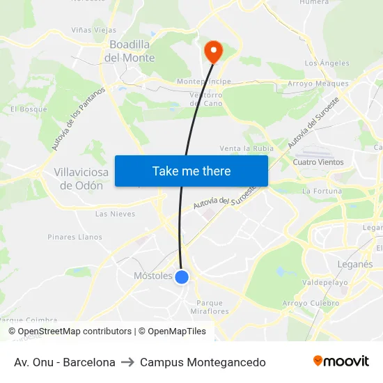 Av. Onu - Barcelona to Campus Montegancedo map