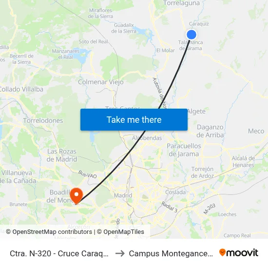 Ctra. N-320 - Cruce Caraquiz to Campus Montegancedo map