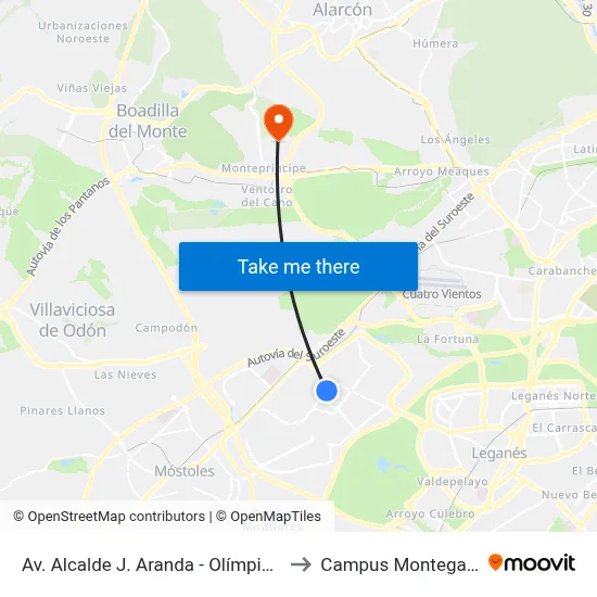 Av. Alcalde J. Aranda - Olímpica C. Puig to Campus Montegancedo map