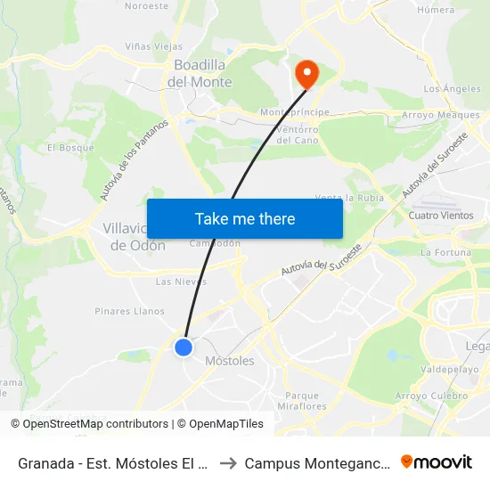 Granada - Est. Móstoles El Soto to Campus Montegancedo map
