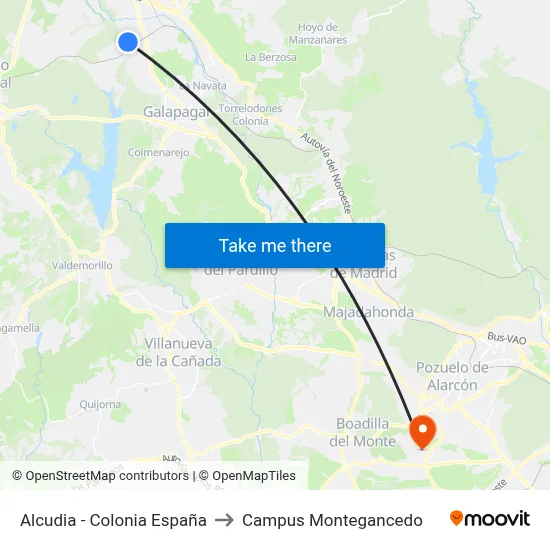 Alcudia - Colonia España to Campus Montegancedo map
