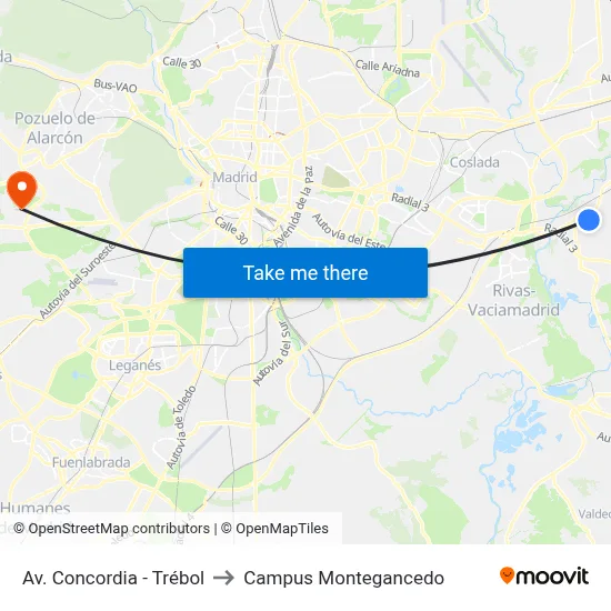 Av. Concordia - Trébol to Campus Montegancedo map