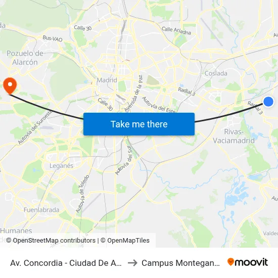 Av. Concordia - Ciudad De Atenas to Campus Montegancedo map