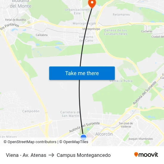 Viena - Av. Atenas to Campus Montegancedo map