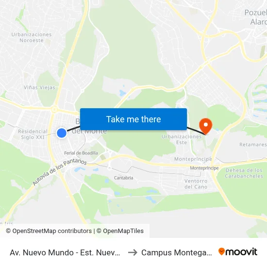 Av. Nuevo Mundo - Est. Nuevo Mundo to Campus Montegancedo map