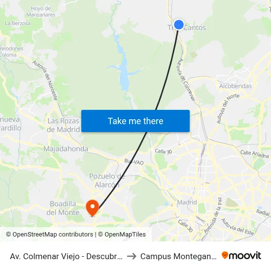 Av. Colmenar Viejo - Descubridores to Campus Montegancedo map