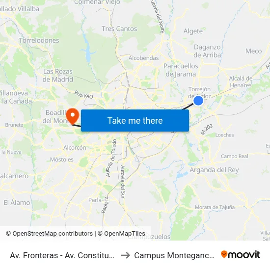Av. Fronteras - Av. Constitución to Campus Montegancedo map