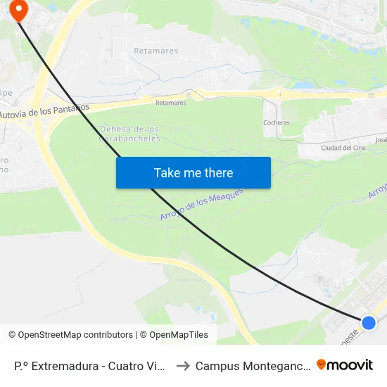 P.º Extremadura - Cuatro Vientos to Campus Montegancedo map