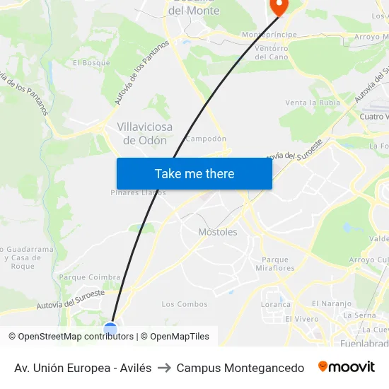Av. Unión Europea - Avilés to Campus Montegancedo map