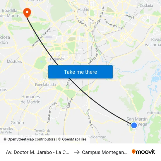 Av. Doctor M. Jarabo - La Cañada to Campus Montegancedo map