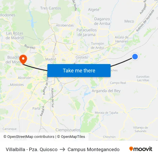 Villalbilla - Pza. Quiosco to Campus Montegancedo map