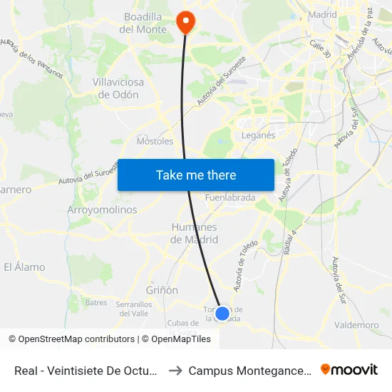 Real - Veintisiete De Octubre to Campus Montegancedo map