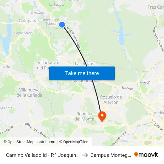 Camino Valladolid - P.º Joaquín R. Jiménez to Campus Montegancedo map