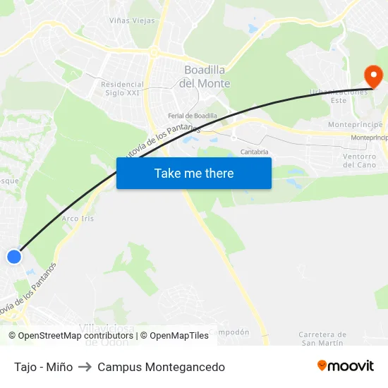 Tajo - Miño to Campus Montegancedo map