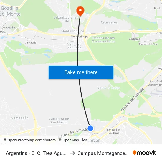 Argentina - C. C. Tres Aguas to Campus Montegancedo map