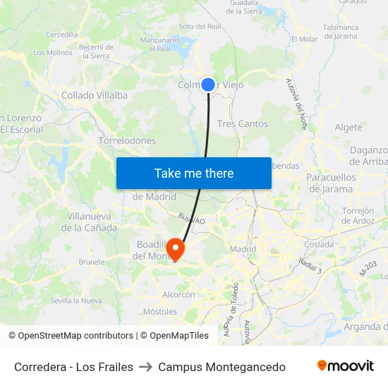 Corredera - Los Frailes to Campus Montegancedo map