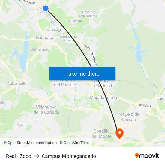 Real - Zoco to Campus Montegancedo map