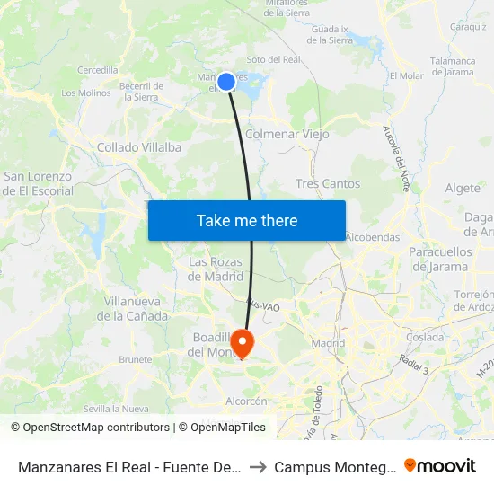 Manzanares El Real - Fuente De Las Ermitas to Campus Montegancedo map