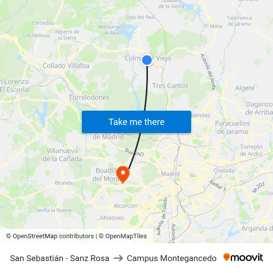 San Sebastián - Sanz Rosa to Campus Montegancedo map