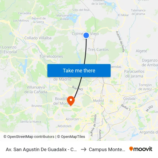 Av. San Agustín De Guadalix - Centro De Salud to Campus Montegancedo map