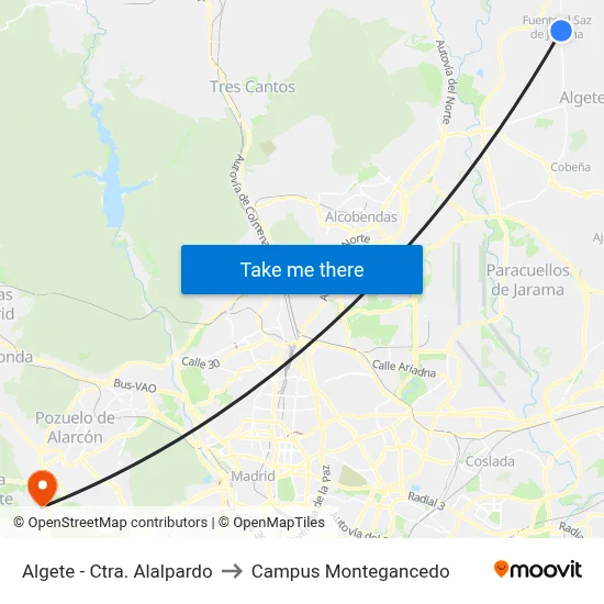 Algete - Ctra. Alalpardo to Campus Montegancedo map