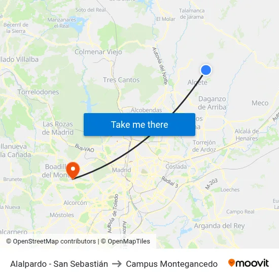 Alalpardo - San Sebastián to Campus Montegancedo map