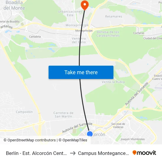 Berlín - Est. Alcorcón Central to Campus Montegancedo map